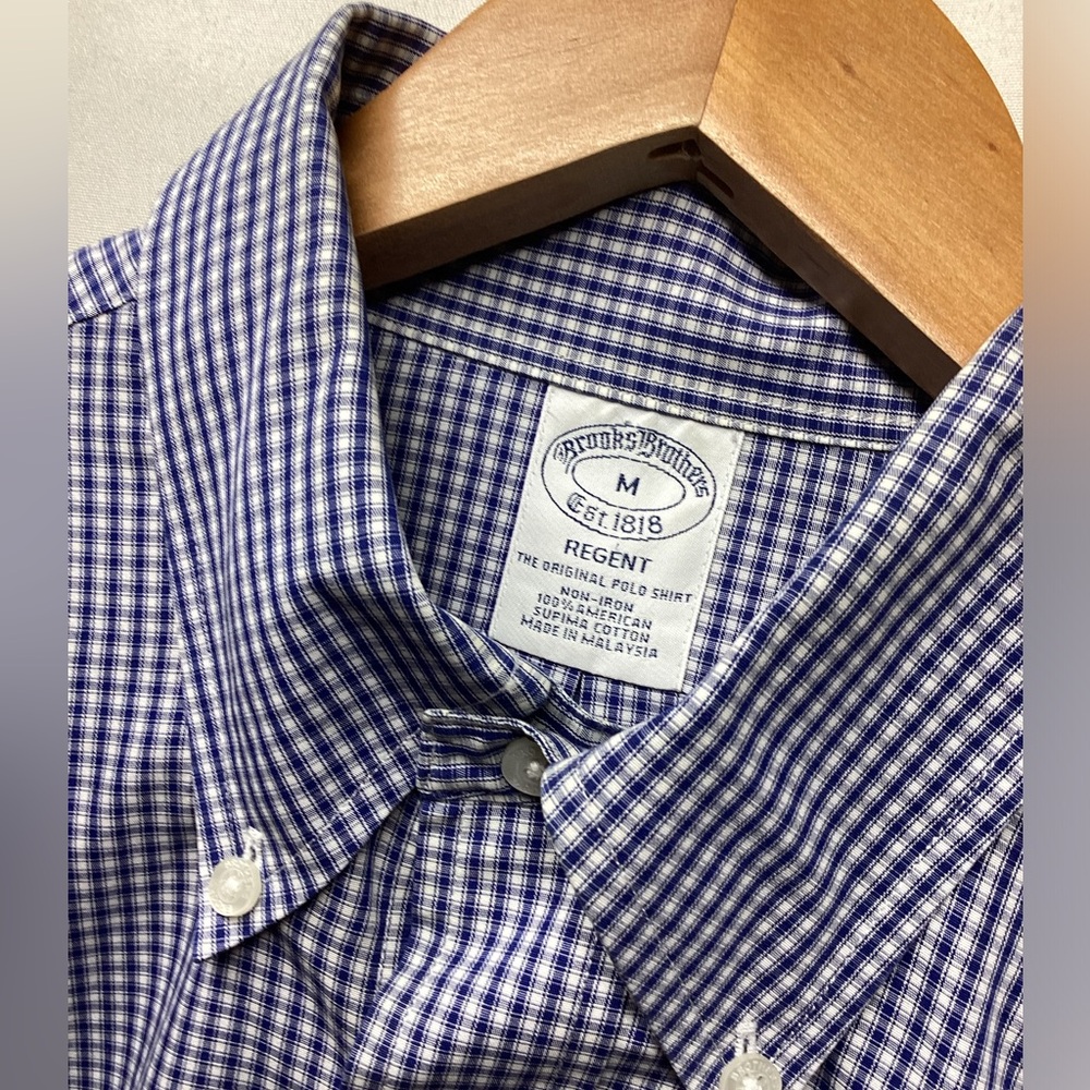 Brooks Brothers Regent Button down shirt Classic Small Blue White Check Medium